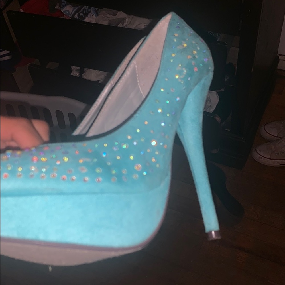 Teal Colored Rhinestone Heels - Picture 2 of 4